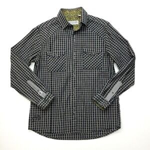 John Lennon Shirt Men Medium Black Gray Plaid 100% Cotton Reverse Cuff‎ Art